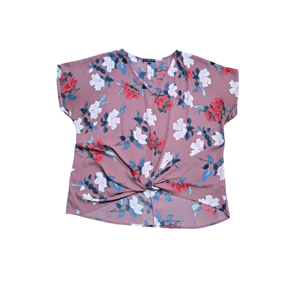 West Kei Mauve Pink Floral Twist Front V-Neck Short Sleeve Blouse Medium